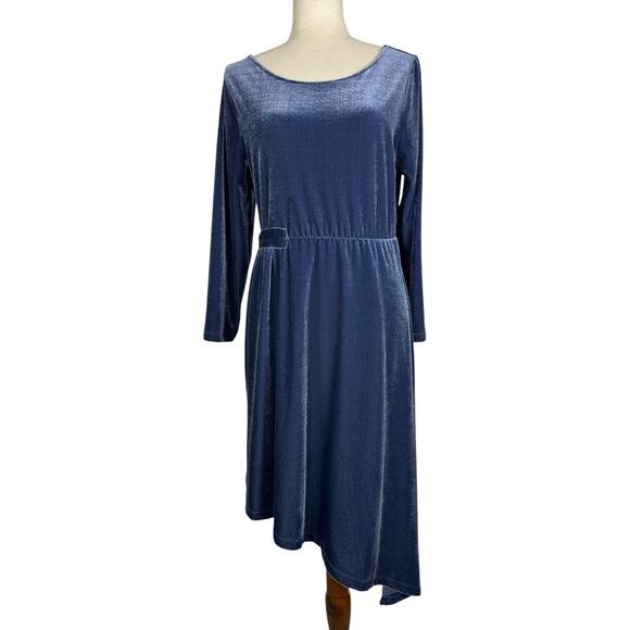 Soma Dress Women Large Blue Velvet Velour Asymmetrical Hem Midi Soft Boho - Picture 1 of 13